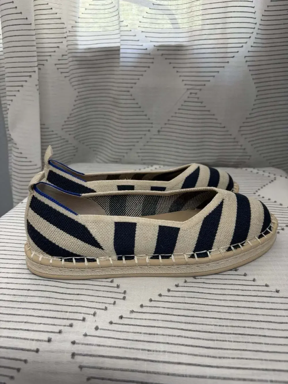 ROTHY'S The Espadrille Navy Blue/Cream Stripe NEUTRAL Size 7.5 NAUTICAL women
